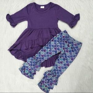 Boutique Cute Ruffle Mermaid Pants Set Outfit